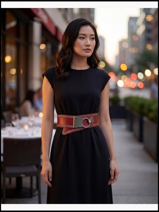 Wide Elastic Stretch Retro Metal Interlock Buckle Belt Gothic Vintage